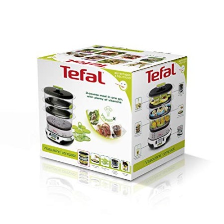 Tefal VS4003 Vitacuisine Compact Vaporiera con Funzione Vitamine Plus,  Display Digitale, Ricettario Incluso
